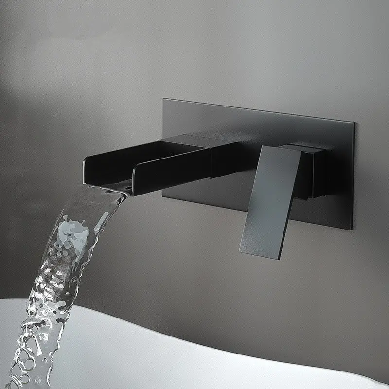 Rubinetto da bagno nero per montaggio a parete 2 maniglie rubinetto diffuso per bagno in oro spazzolato