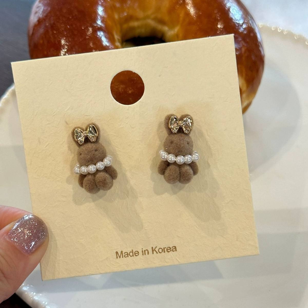 Boucles d'oreilles puces petit lapin marron