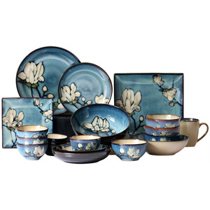 Factory Wholesale Magnolia Flower Hand-painted Deep square Plate Ceramic Soup Bowl Japanese Tableware <strong>Set</strong> - Product Image 5