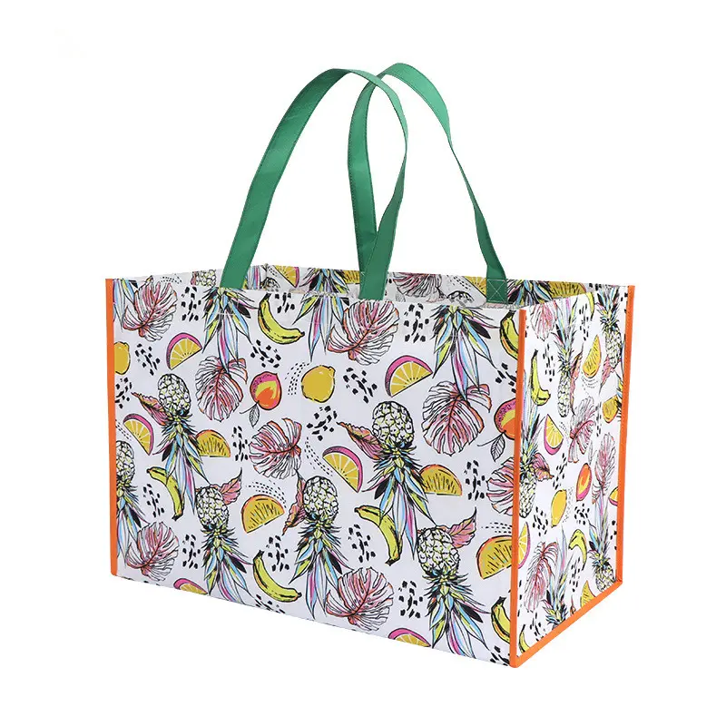 Eco reusable grocery tote bag heavy duty cartoon printed laminated fruit vegetable carry bag non woven shopping bags