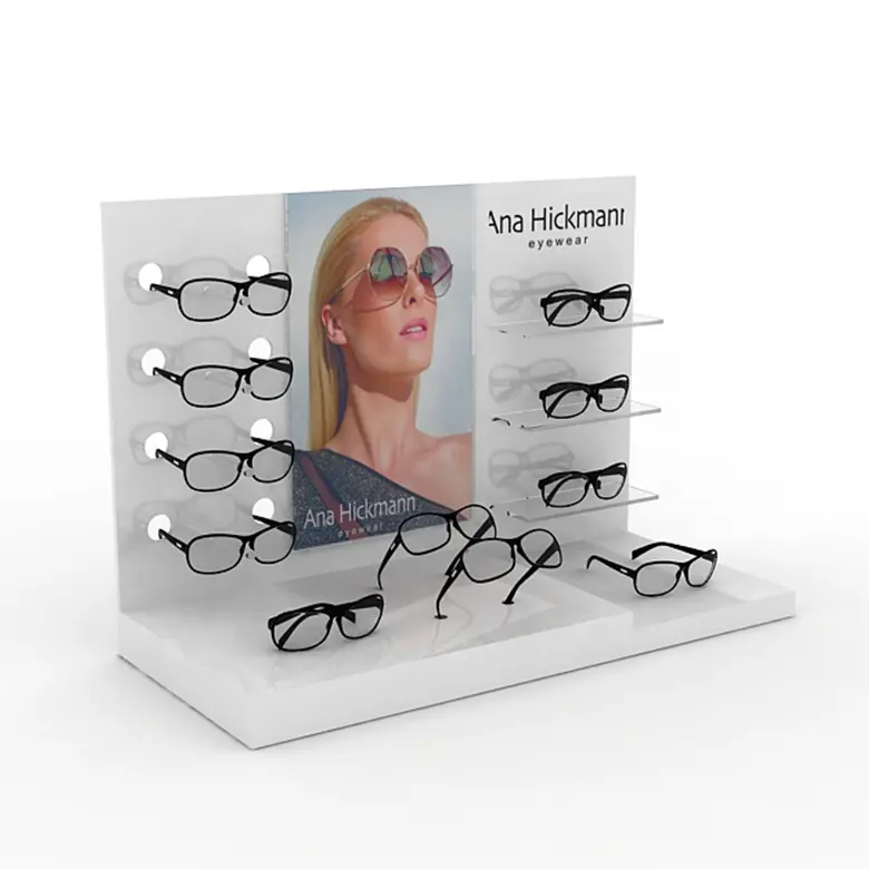 Soporte de madera MDF para gafas, nuevo diseño, soporte de exhibición acrílico para gafas