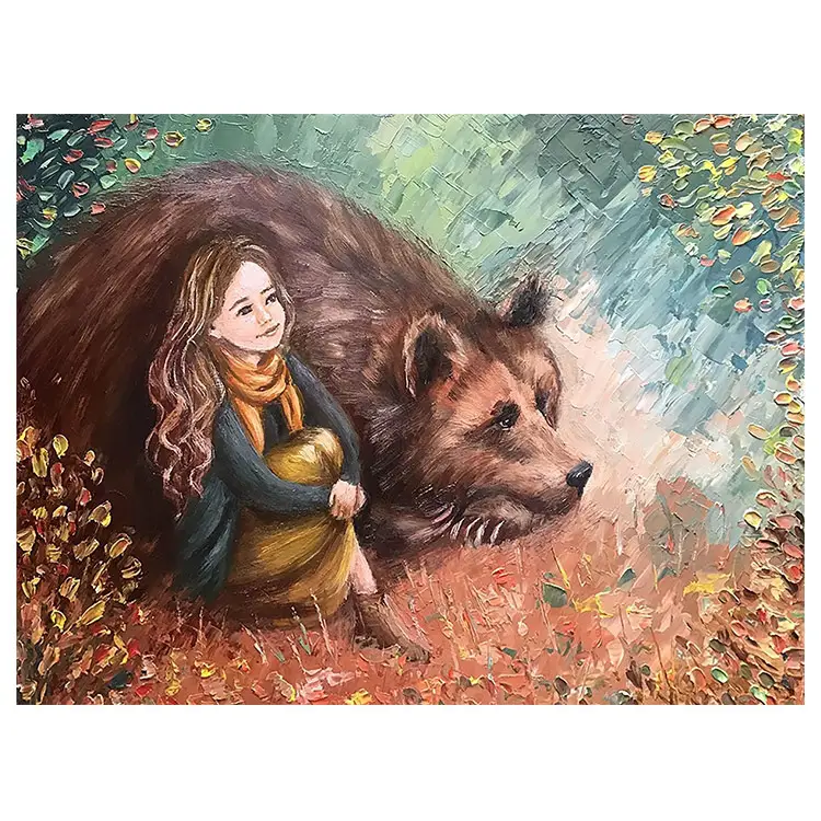 Набор для алмазной живописи с изображением девушки, животного, коричневого медведя, Льва, леопарда