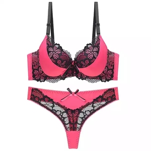 Factory Direct Plus Size Transparent Lace Bow <strong>Bra</strong> Set for Ladies Brassieres <strong>B</strong> C Cup Sexy Women Push up <strong>Bra</strong> &amp; Thong Set - Product Image 1