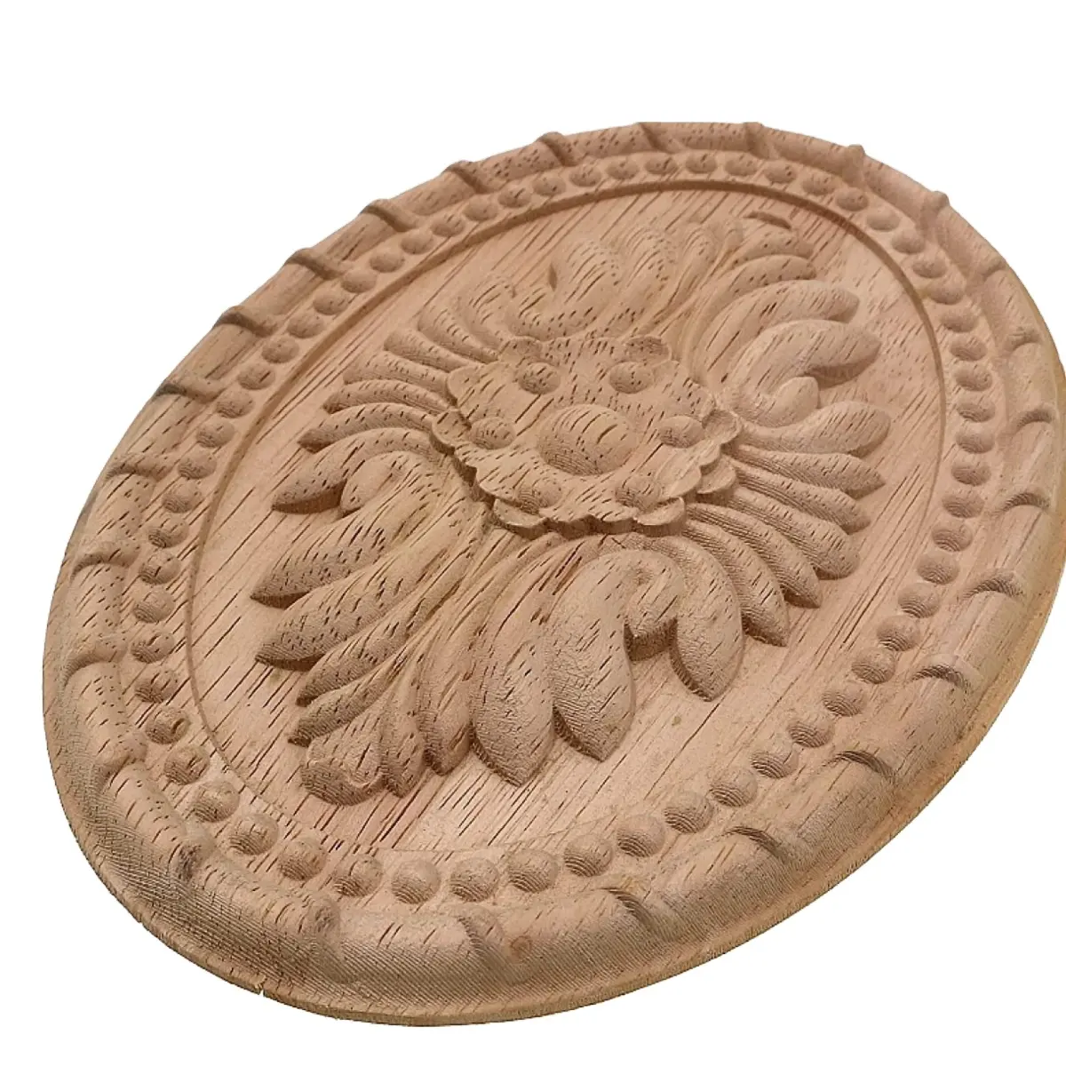 2023 personalizado madera maciza tallada Onlays escultura muebles decoración Acanthus medallón placa roseta tallado apliques de madera