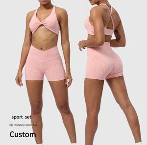 Toptan leopar baskı spor setleri Busty sutyen çalışan iç çamaşırı kalça kaldırma şort Yoga spor giyim kadınlar için takım elbise egzersiz seti