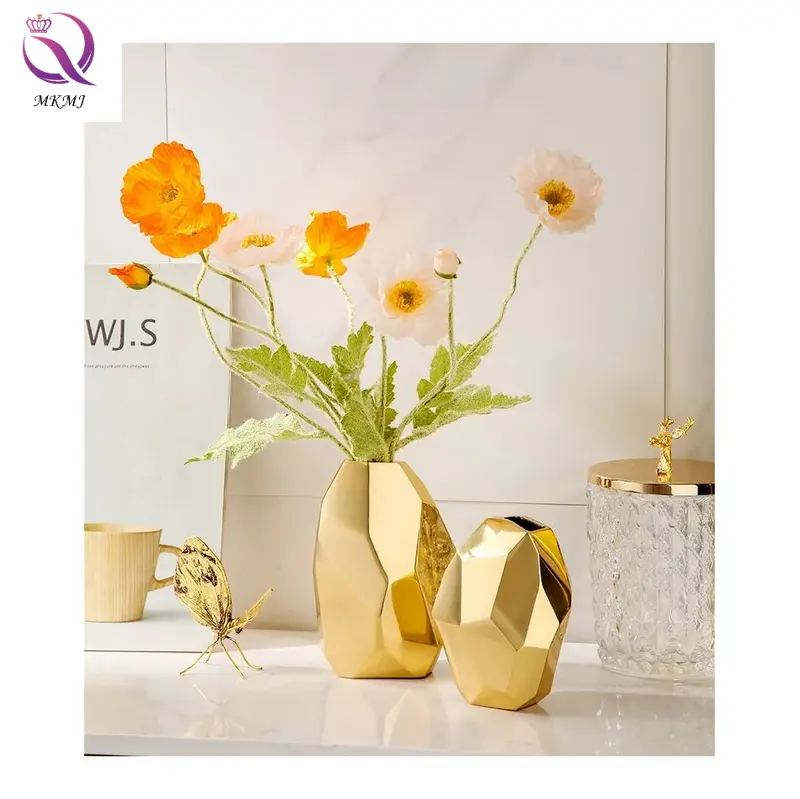 Jarrón de diamante de latón para decoración del hogar, florero nórdico simple de lujo con adornos geométricos creativos para sala de estar