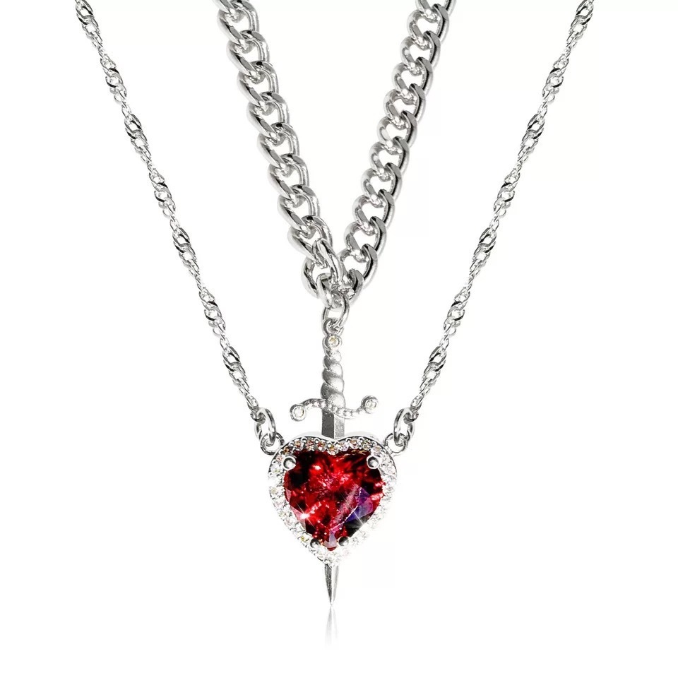 Silver&Red - stainless steel chain, zinc alloy pendant