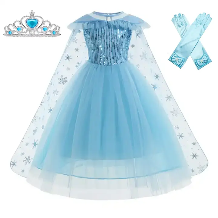 Chegada nova Elsa Princesa Cosplay Vestido de Poliéster Costume com Acessórios para Crianças Ternos de Festa Halloween Aniversário
