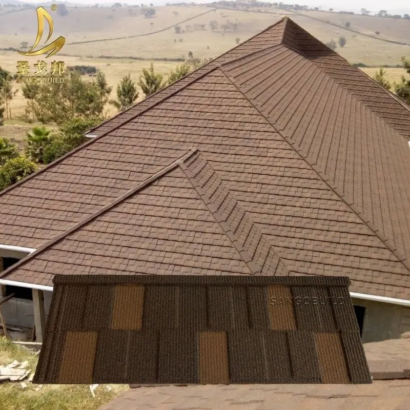 धातु छत शीट्स की कीमतों उच्च गुणवत्ता 0.4 0.5mm पत्थर लेपित इस्पात छत टाइल जस्ता नालीदार छत टाइल सदी क्राउन