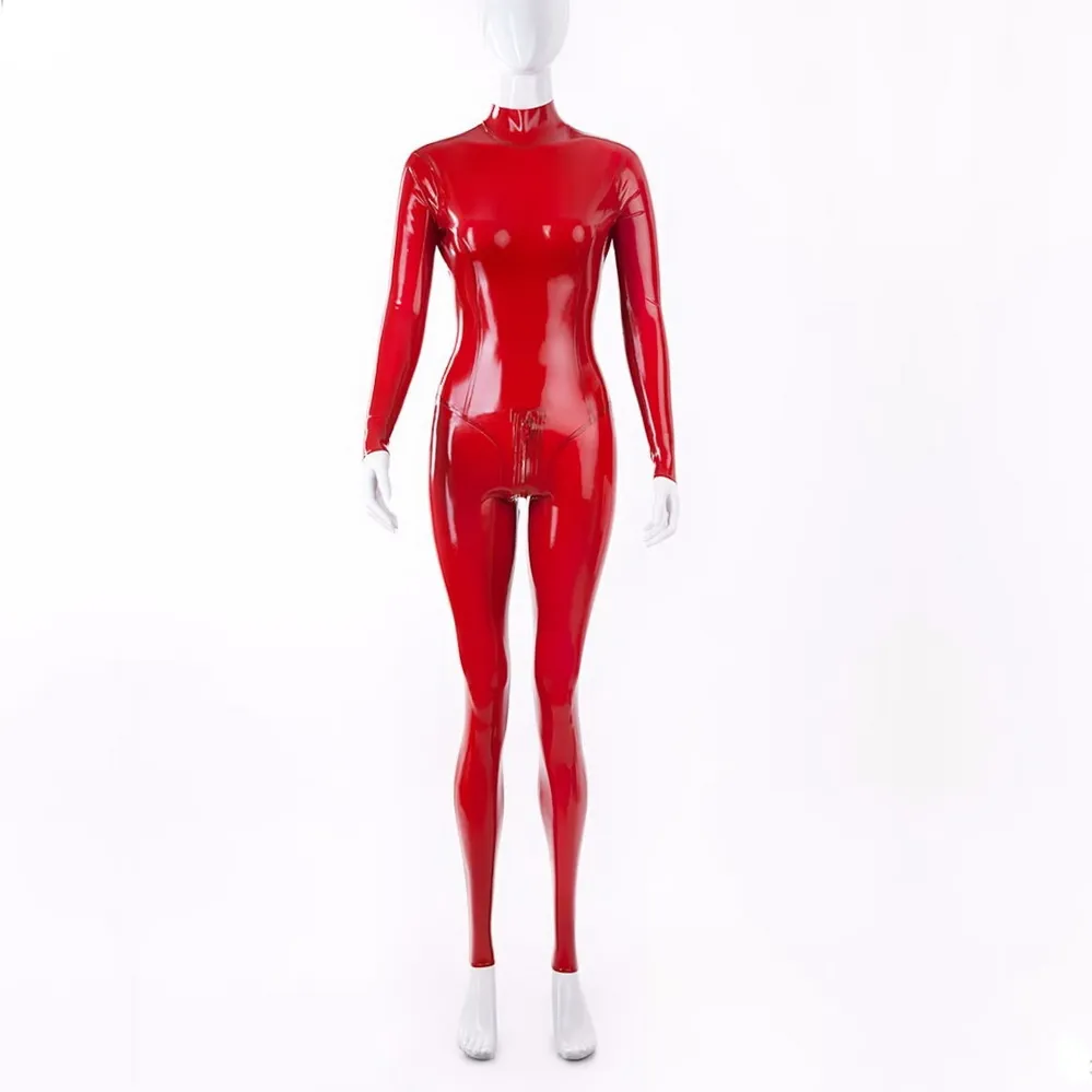 Pescoço Entrada Corpo Completo Design Sexy Látex Apertado Macacão De Borracha Catsuit Roupas