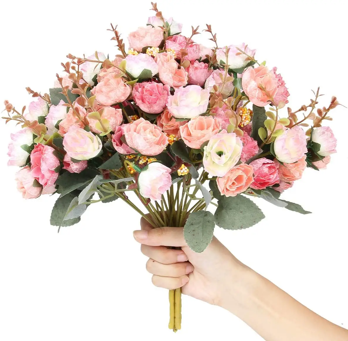 Amazon 7 Branch 21 Heads Bouquet di fiori artificiali Mini Rose Wedding Home Office Decor