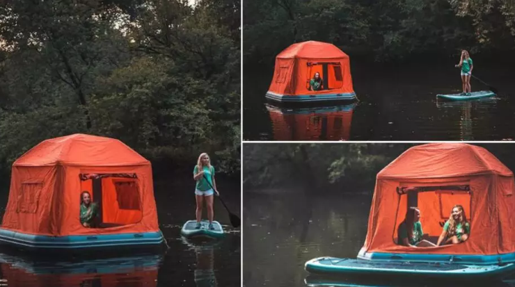 Water Camping Inflatable Shoal Floating Tent Inflatable Fishing Raft Boat Floating Water Platform Raft With Tent