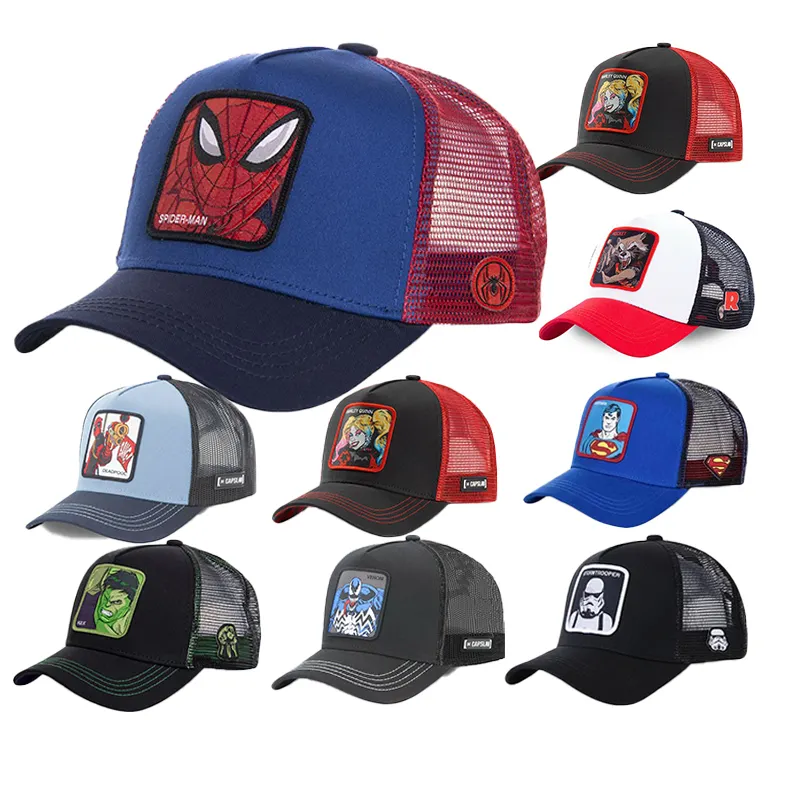 Gorra de béisbol de algodón con bordado de dibujos animados para hombre, gorra de béisbol con bordado de malla con Logo personalizado, 5 paneles, venta al por mayor