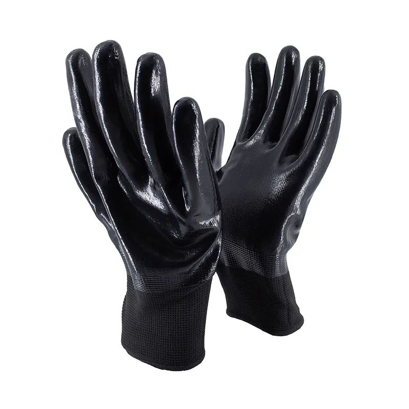 Guantes de nitrilo negros con revestimiento completo Trabajos químicos Resistencia al aceite Guantes DE TRABAJO recubiertos de nitrilo resistentes al desgaste