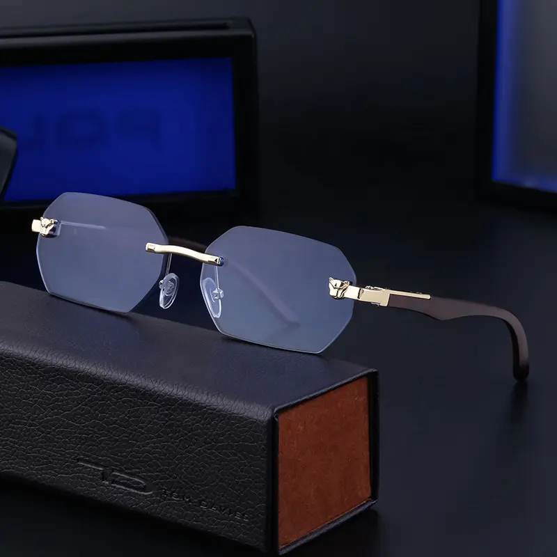 Novo Luxo Pequeno Retângulo Sem Arme Óculos De Sol Com Animal Brand Designer Diamond Cut UV400 Óculos De Proteção Gafas De Sol