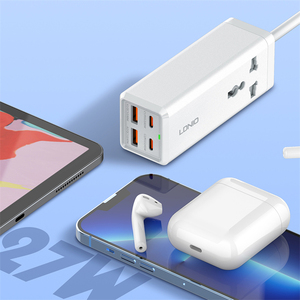 LDNIO-adaptador de teléfono SC1418 tipo C, Cable de extensión de escritorio, cargador 4 USB, enchufe EU UK US 65W