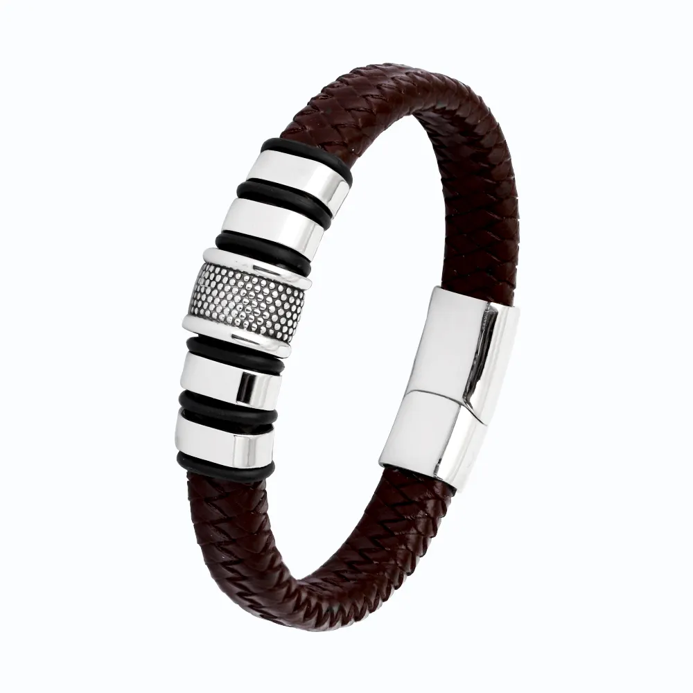 New Arrival Stainless Steel Magnetic Clasp Bracelet Fashion Personalized Men Woven Braided Leather Bracelet