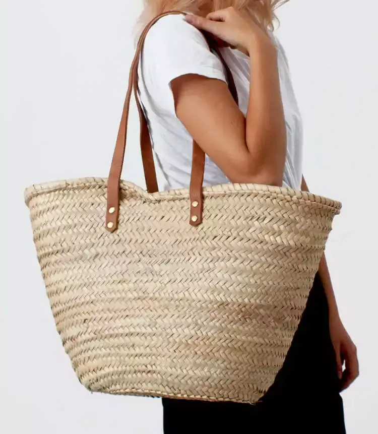 Bolso de mano de paja para mujer, bolso de mano tejido Popular a la moda, cesta de paja francesa, bolso de playa