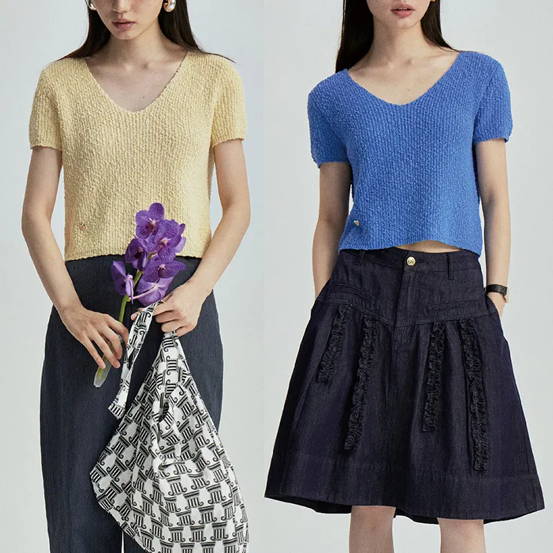 Weshallo jaket Pullover wanita wol rajut, pakaian Pullover tebal lengan pendek kustom model Korea