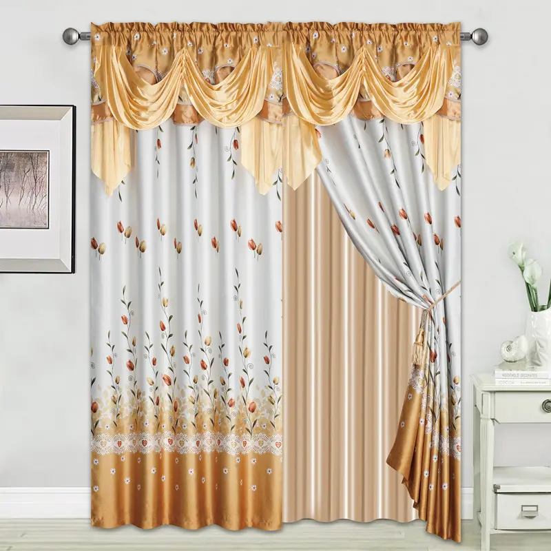 Cortina de ventana con cenefa para decoración del hogar, cortinas estampadas para dormitorio, sala de estar y comedor, con respaldo y lazo trasero, colección de lujo