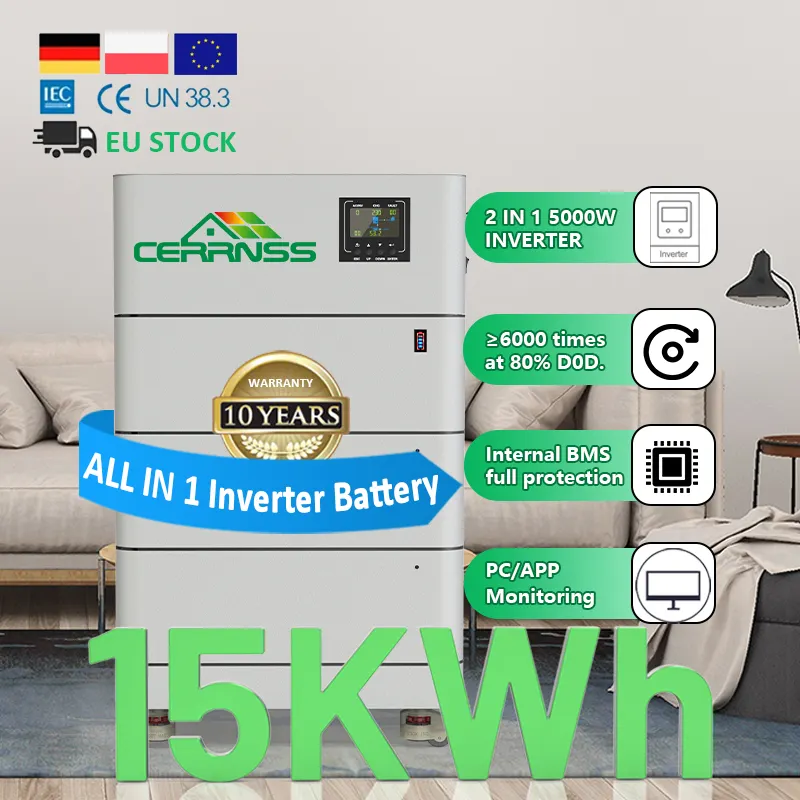 6000 Cycli 2 In 1 Zonne-Energie Omvormer Batterij 5kw 10kw 15kw Thuis Energieopslag 51.2V Gestapeld Rack Lifepo 4 48V 300ah Lifepo4 Batterij