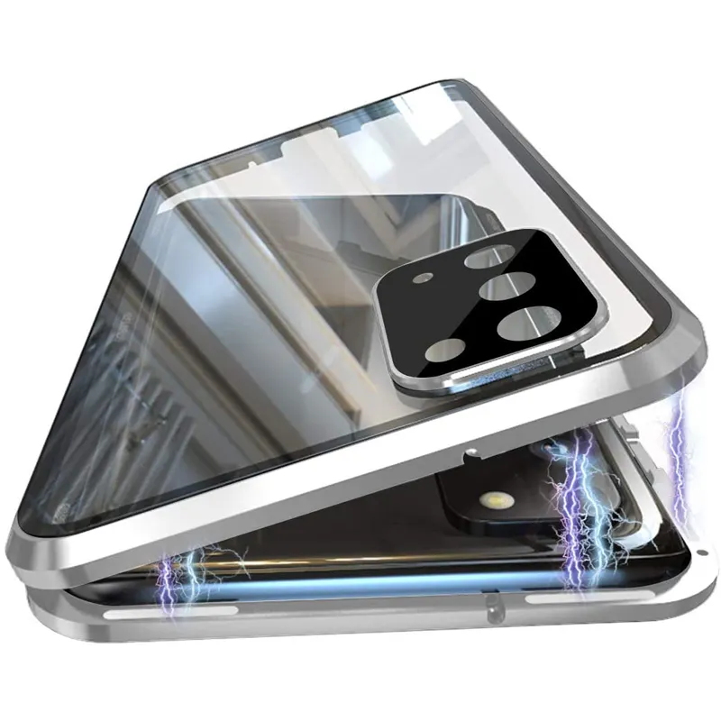 Metal Aluminum Frame Double Sided Tempered Glass Case for Samsung S20 Magnetic Phone Case with Camera Lens Protection