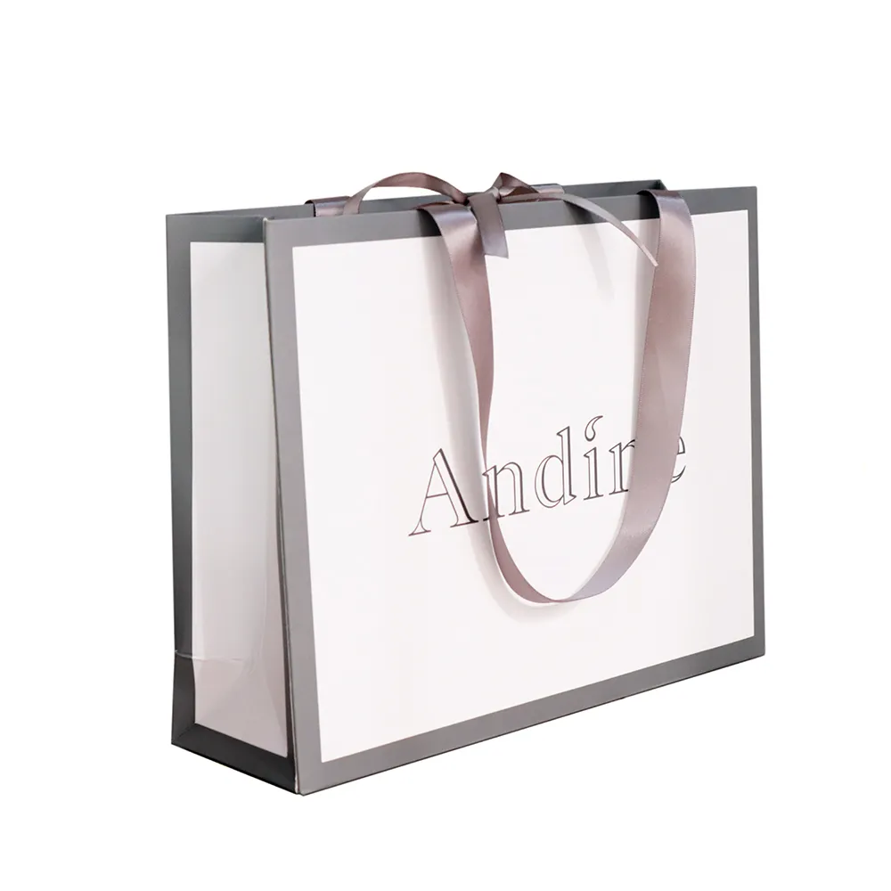 Custom Branded Logo Luxury Paper Clothing Packaging Gift Shopping Bag Paper bag With Ribbon Handle