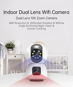 Wifi iç kamera 4MP çift geniş açı çift Lens renkli gece görüş kapalı kablosuz IP WiFi PTZ kamera