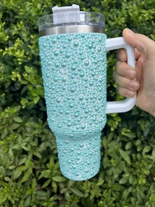 4 renkler özel kaplı Bling inci su şişesi bardak 40oz paslanmaz çelik kolu ve saman ile Bling inci Tumblers - Product Image 2