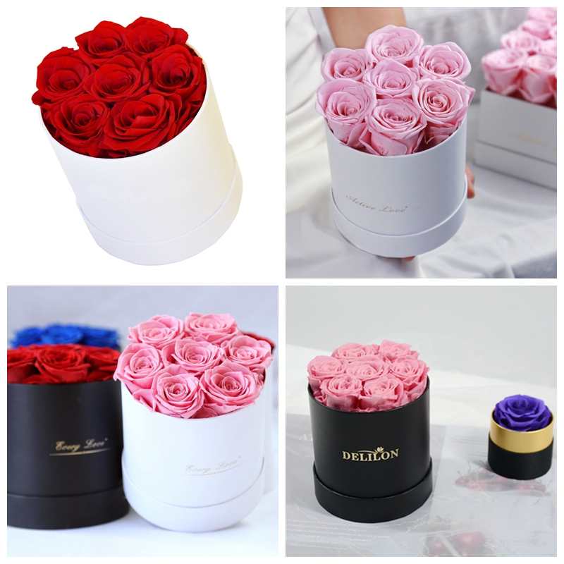 7 roses en boîte ronde