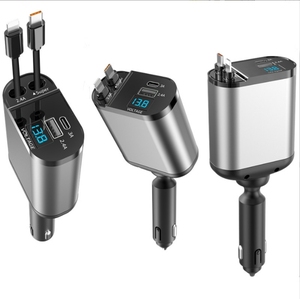 <strong>4</strong> in 1 Fast Retractable Car Charger USB C Car Charger Fast Charge 60W With Retractable Cables LED USB Port Car Charger <strong>Adapter</strong> - Product Image 3