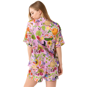 Tùy Chỉnh In Womens Lụa Loungewear Đồ Ngủ Giản Dị Bộ Đồ Ngủ Thiết Lập Dài Tay Áo 100% Satin Lụa Đồ Ngủ - Product Image 3