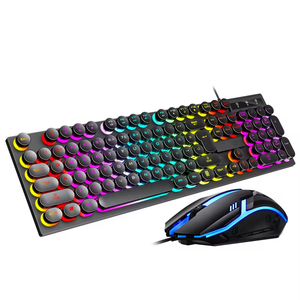 Tasti 104 tastiera Gamer cablato ufficio Retro Computer PC retroilluminato tastiera e Mouse tasti rotondi gioco tastiera Mouse Combo - Product Image 1