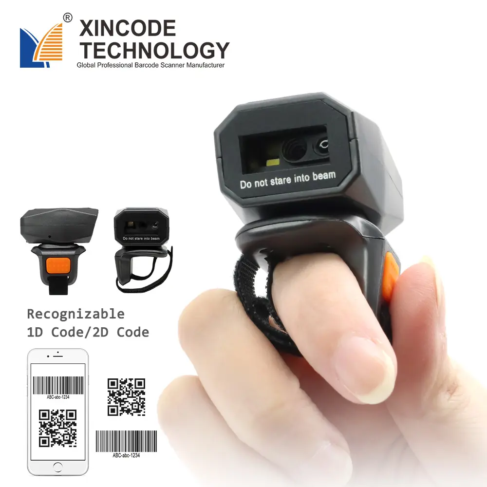 Беспроводной мини-сканер штрих-кода Xincode с синими зубьями, портативный сканер штрих-кода с кольцом