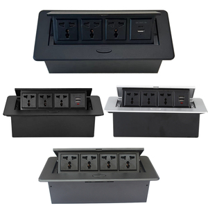 电动隐藏式嵌入式桌面办公酒店USB/TYPE-C充电器250V 13AUK 10a通用多电源插座插头黑色 - Product Image 1