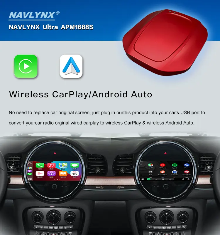 NAVLYNX carplay אלחוטי חכם תיבת ai תיבת אלחוטית לרכב משחק נייד סטרימינג תיבת קרפליי דונגל ליונדאי קיה אוניברסלי