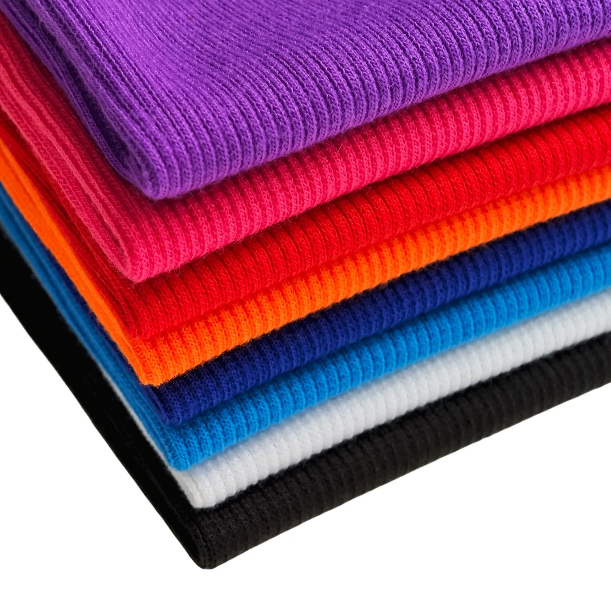 Custom Multi-colori morbido basso elastico 100% filato in poliestere 2x2 polsino tessuto a costine per t-shirt cappotti con cappuccio