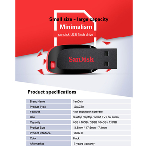 เดิม Sandisk Usb แฟลชไดรฟ์ CZ50 USB2.0หน่วยความจำแฟลชไดรฟ์64กิกะไบต์ Pendrive - Product Image 6