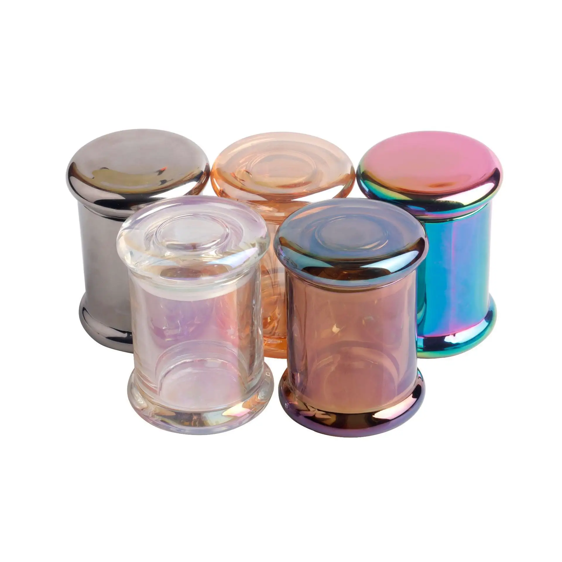 Frasco de vela de vidrio de galvanoplastia hermético colorido de 8OZ contenedor de botellas de almacenamiento hidratante al vacío con tapas de vidrio