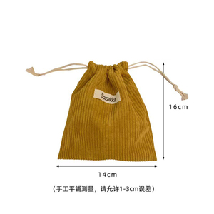 ビンテージ無地ミニ化粧品収納バッグ女性大容量織りラベルコーデュロイポーチ小さなドローストリングバッグ - Product Image 6