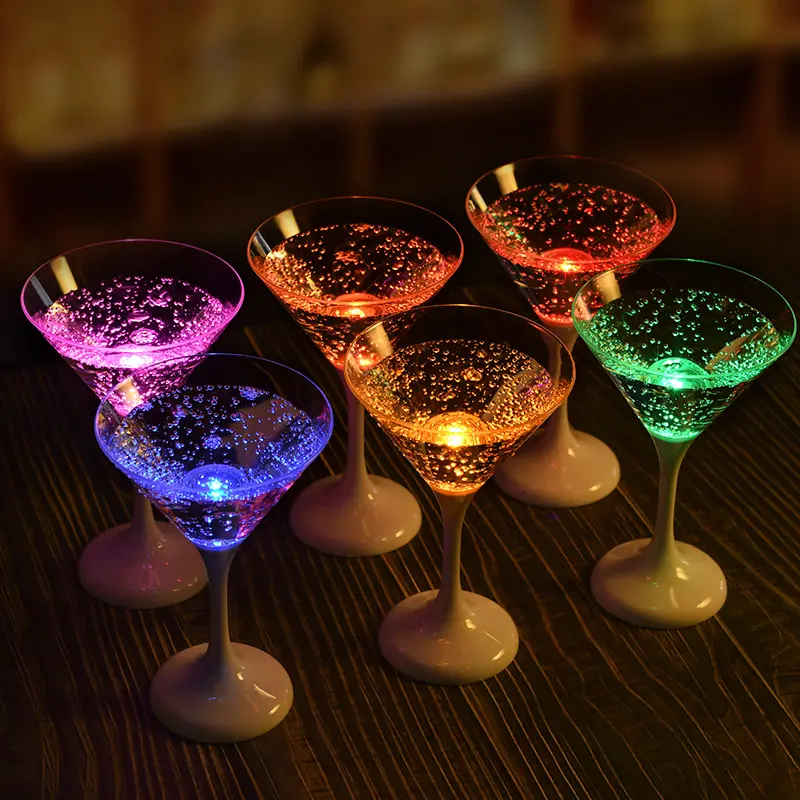 custom logo Party Supplies LED Light Up Martini Food Grade PS Plastic Glasses led cocktail cup for ktv bar restaurant