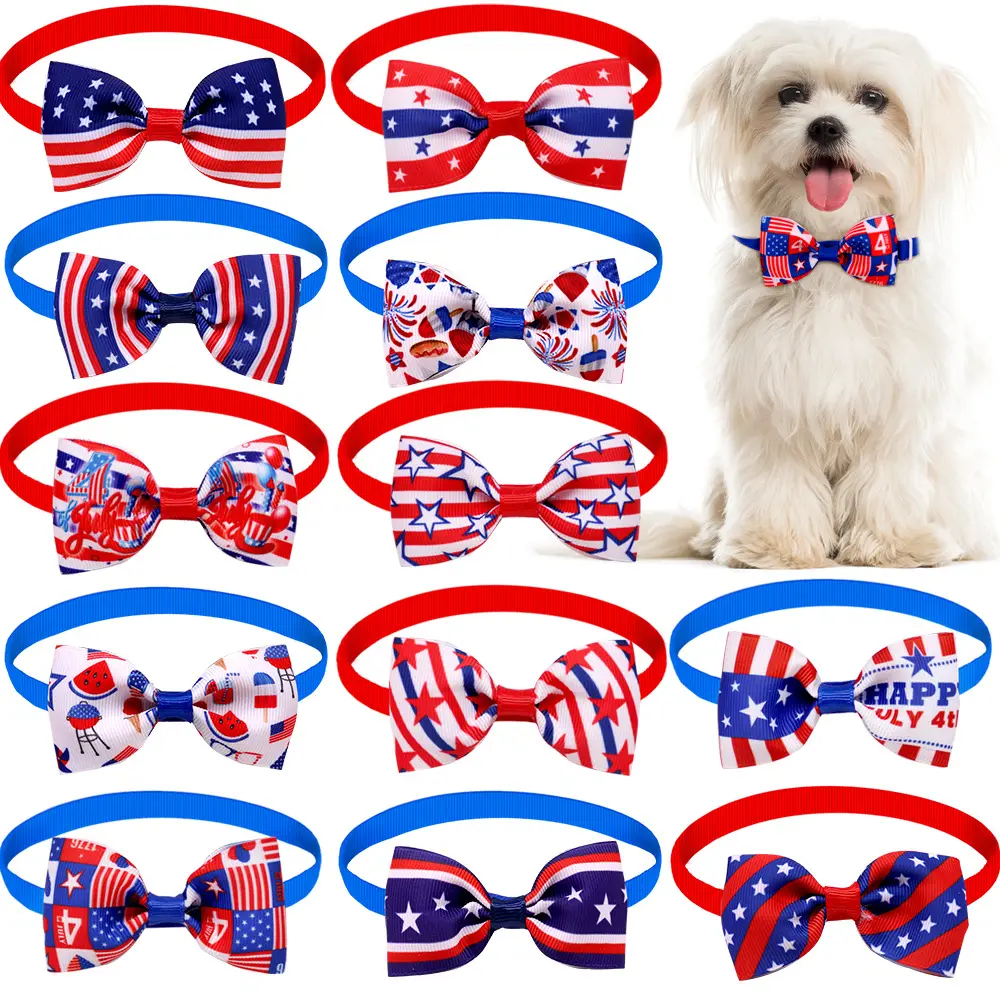 Puppy Dog Bow Tie American Independence Days Dog Cat Bowties 4th of July US Flag Dog Grooming Accessories