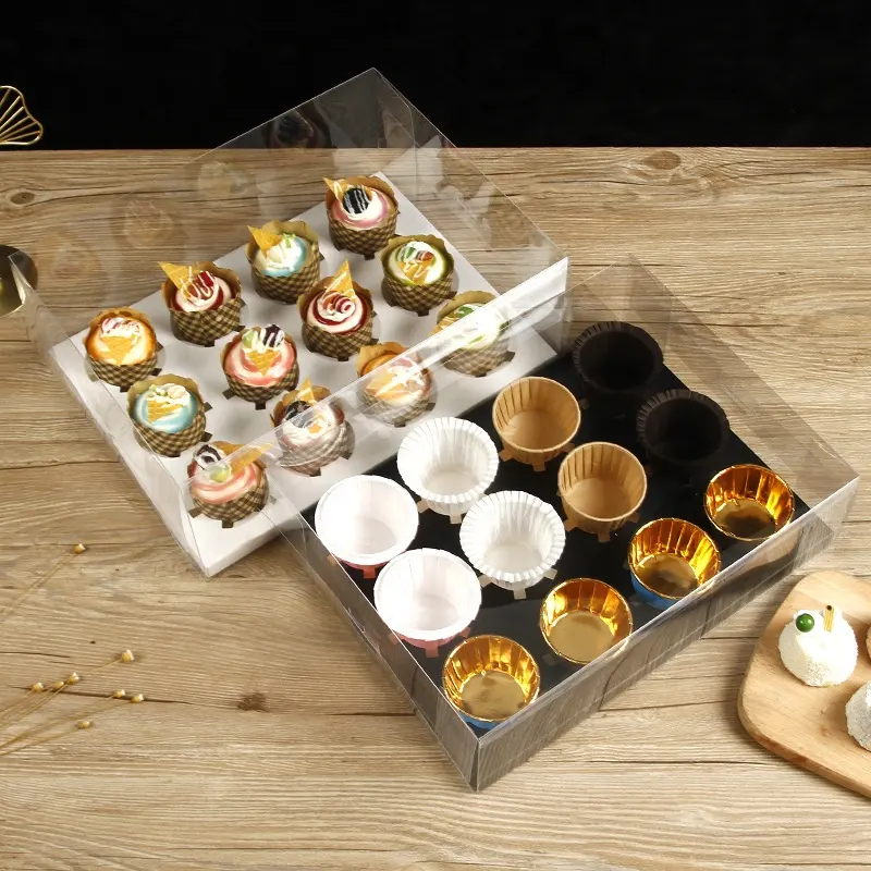 XJH-cajas transparentes para cupcakes y galletas, con ventana, soporte para postres