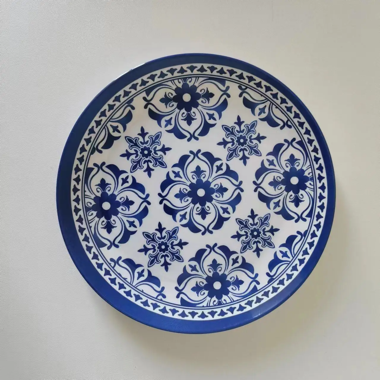 8.7 Inch Ronde Melamine Plaat Blauwe Zijplaat Milieuvriendelijk Duurzaam Gerecht Voor Hotel Restaurant Keuken