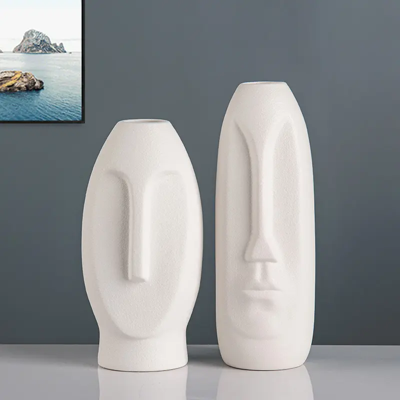 Nordic white and black ceramic vase White Modern Vase Ceramic Statue Human Face Vase Decor