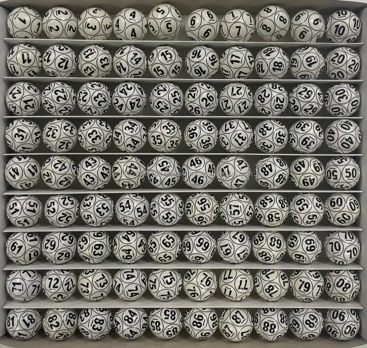 Bingo de bolas numeradas con 12 impresiones negras tradicionales para máquina de bolas de lotería