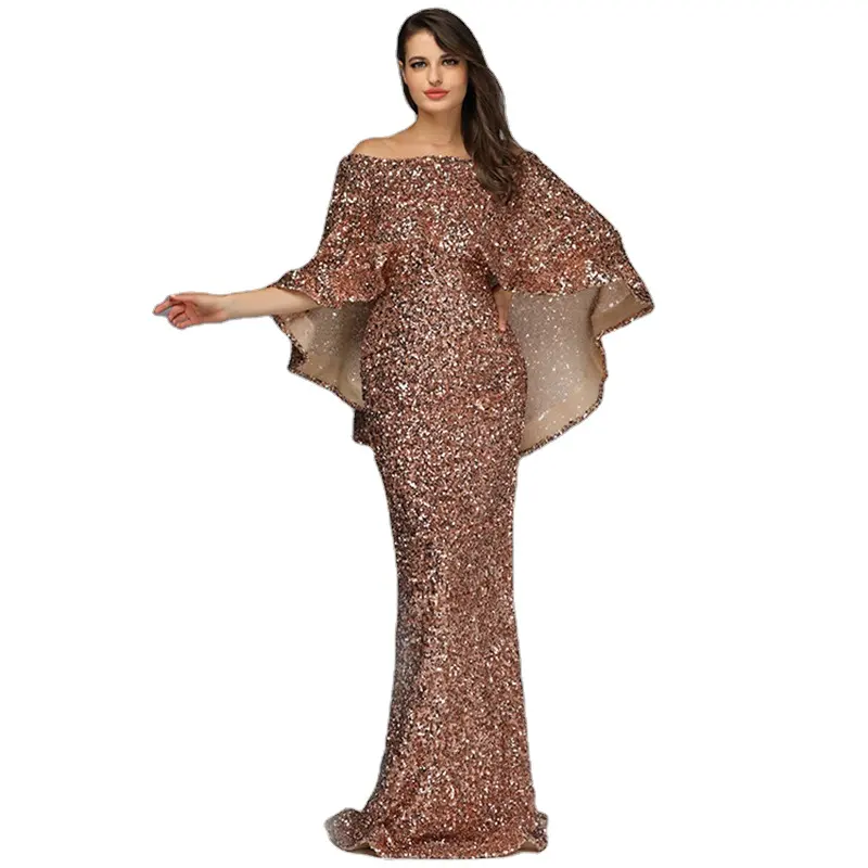 Dubái-chal sin mangas de oro rosa, vestido de noche bohemio de estilo Maxi, Hill LA60919 Serene, lentejuelas de sirena, vestidos de fiesta brillantes, 2021