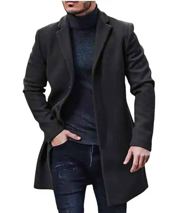 Automne hiver hommes mode 2023 nouveau produit couleur unie simple boutonnage pardessus veste hommes long manteau