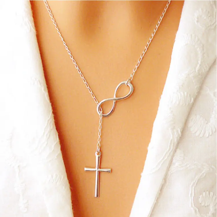 Простое дизайнерское ожерелье с кулоном в виде знака бесконечности любовь и крест для подарка