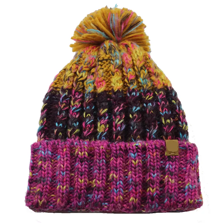 Touca feminina de inverno, gorro feminino de malha grossa com forro de lã